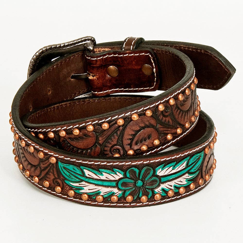 Annie Petal Turquoise Western Leather Belt: Small - XL