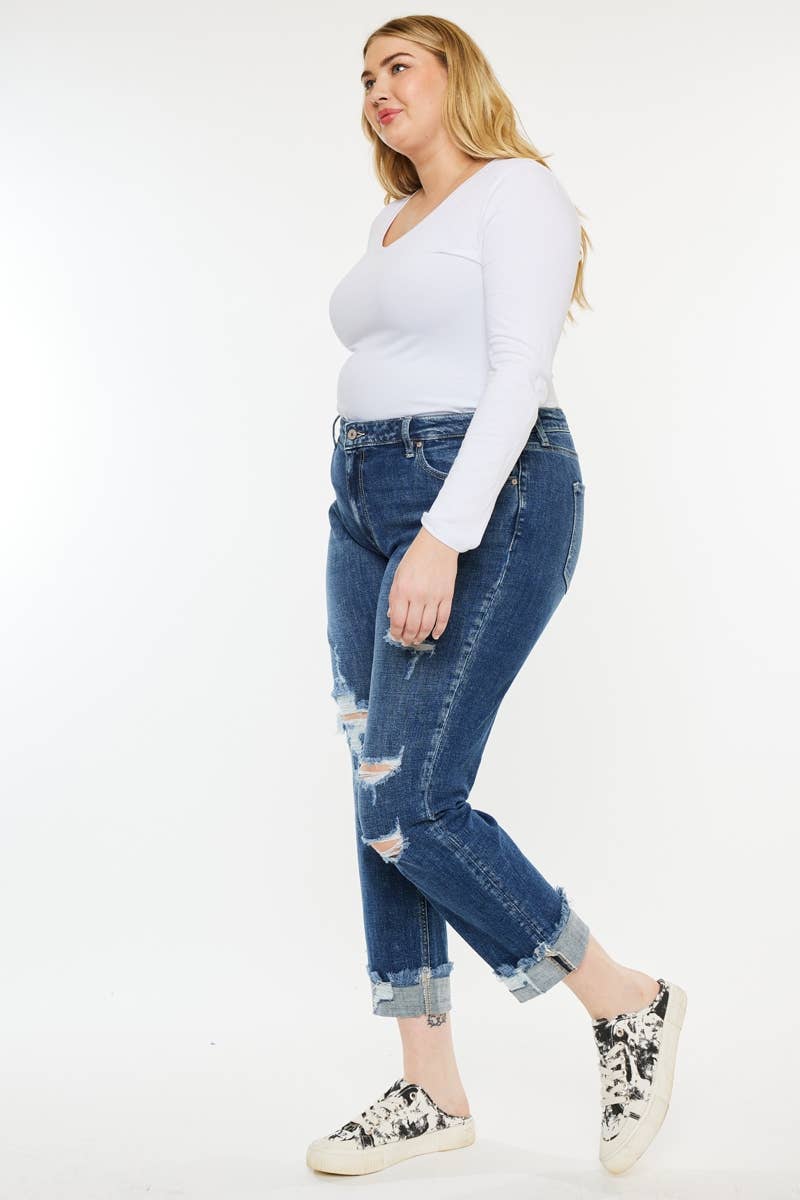 KanCan USA Distressed Dark Wash Boyfriend Jean Size 16W - 22W