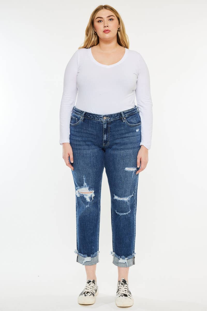 KanCan USA Distressed Dark Wash Boyfriend Jean Size 16W - 22W