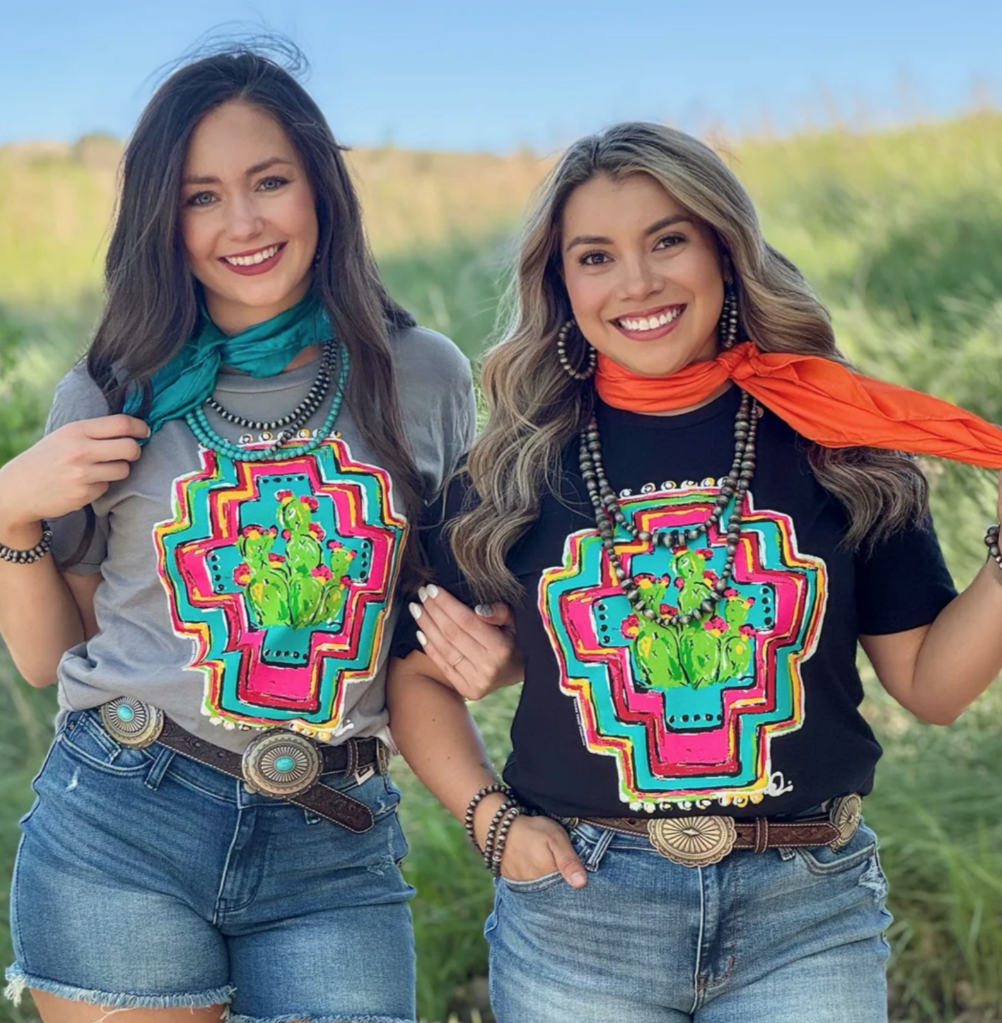 Aztec Cacti Boyfriend Tee in Grey Size: Small to 2XL