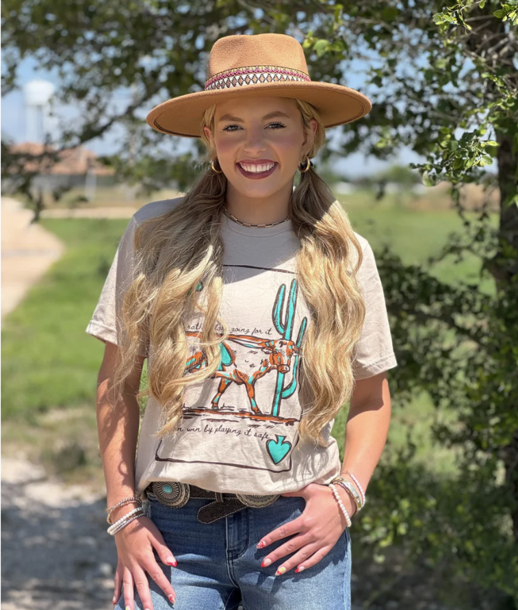 Tan Long Horn T-Shirt Size Small to 3XL