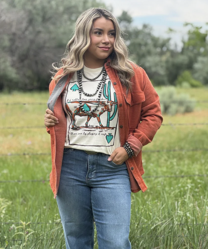 Tan Long Horn T-Shirt Size Small to 3XL