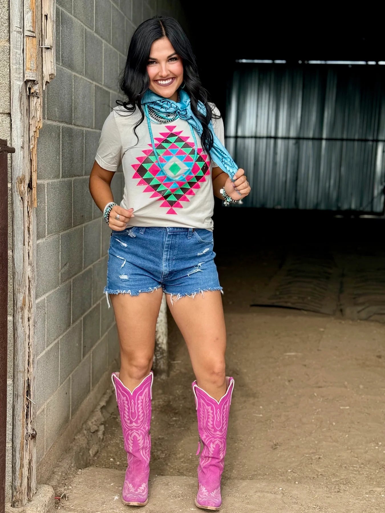 Neon Aztec V-neck T-Shirt Size Small to 3XL