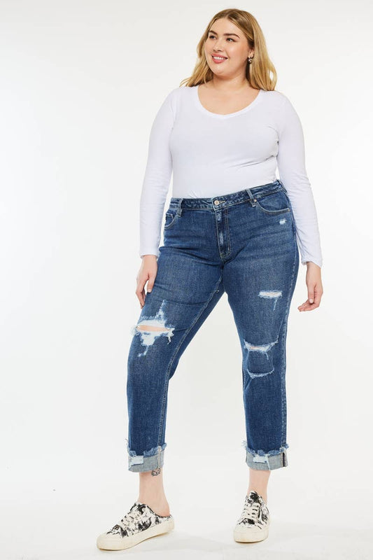 KanCan USA Distressed Dark Wash Boyfriend Jean Size 16W - 22W