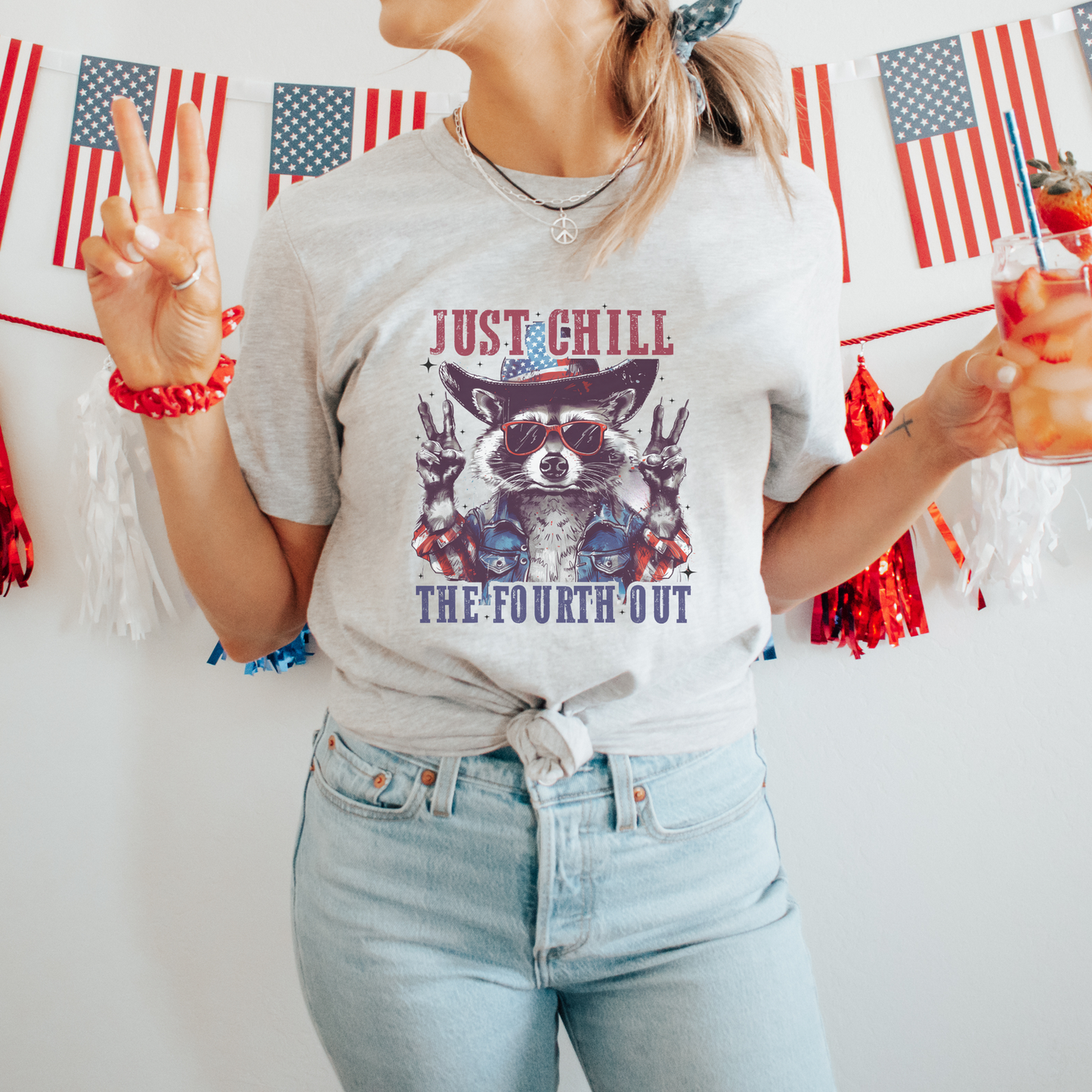 Just Chill the Fourth Out Funny Feral Graphic T-Shirt: Small to 2XL