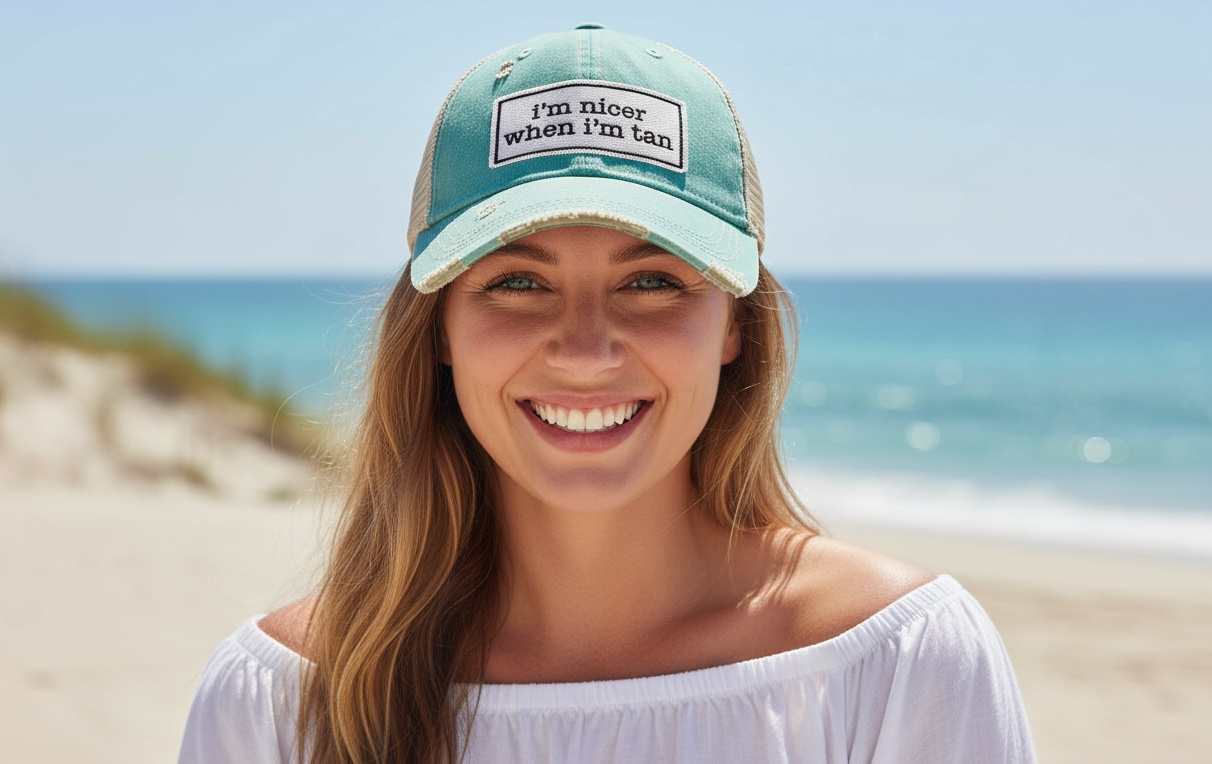 I'm Nicer When I'm Tan Distressed Trucker Hat Baseball Cap