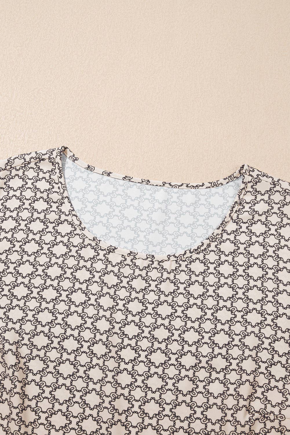 Geometric Khaki Print Ruffled Sleeve Blouse: Khaki 1X - 4X