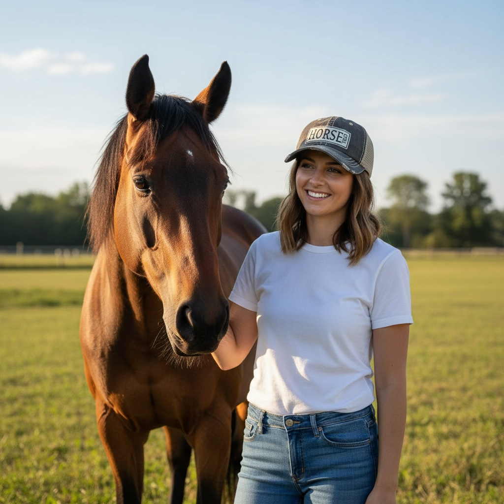 Horse Girl Distressed Trucker Cap
