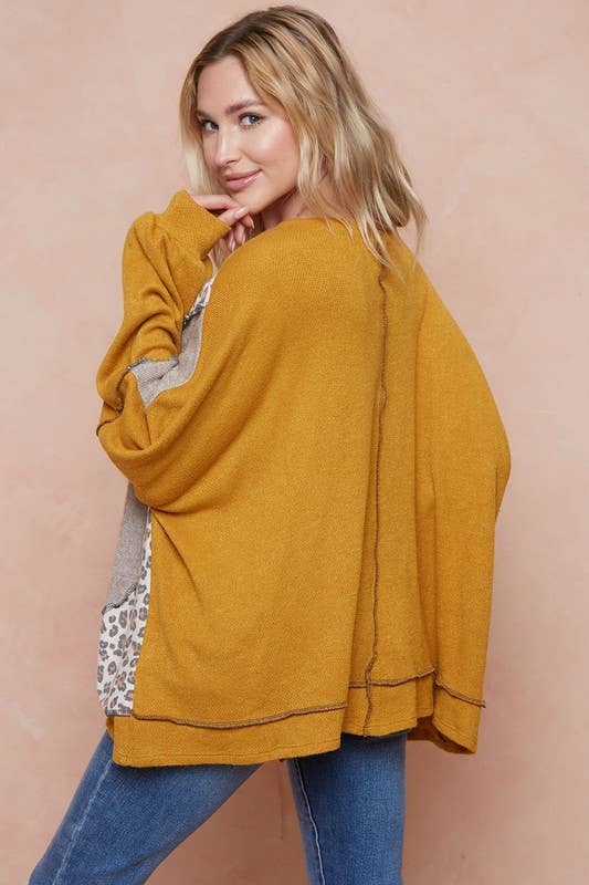 Yellow and Leopard Colorblock Sweater in Yellow Size  XL to 3XL