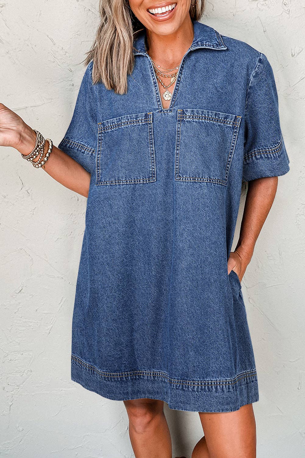 Denim Shift Mini Dress - Size: Small to XL