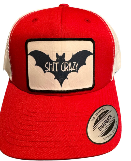 Bat Shit Crazy Hat Red and White: One Size