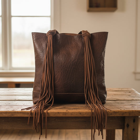Ava’s Leather Fringe Tote - Western Knotted Strap Shoulder Bag