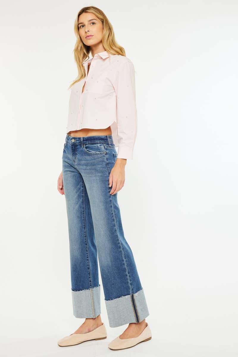 KanCan USA Mid Rise Wide Flare Jean Size 5 to 15