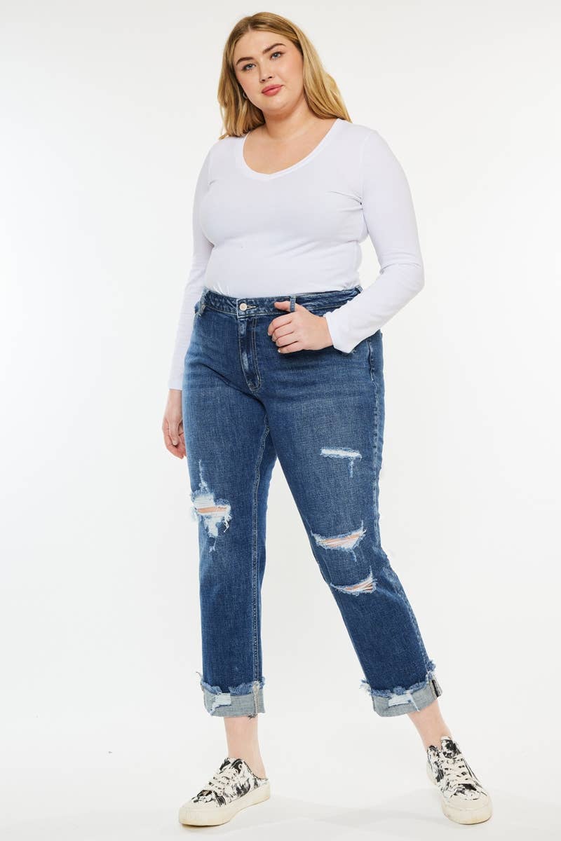 KanCan USA Distressed Dark Wash Boyfriend Jean Size 16W - 22W