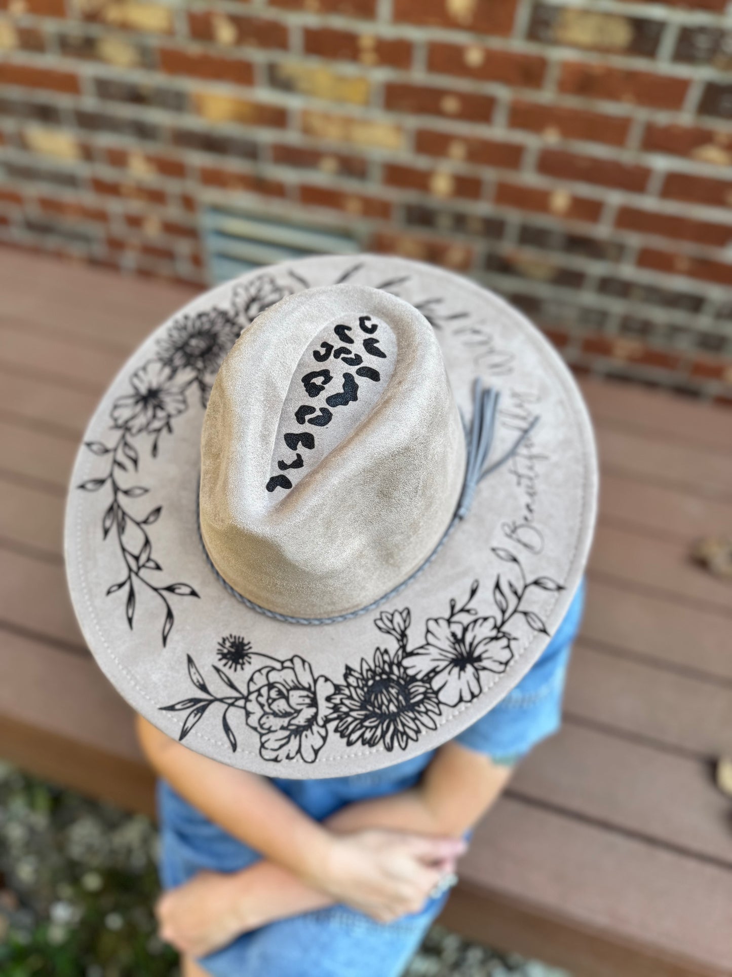 Beautifully Wild Engraved Floral Hat: Mocha