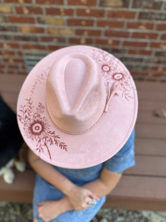 Dusty Pink She is a Wildflower Engraved Hat