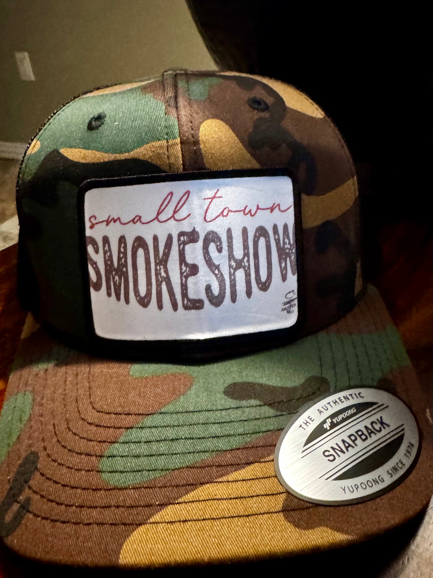 Small Town Smokeshow Trucker Hat: Camo