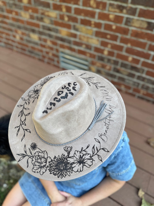 Beautifully Wild Engraved Floral Hat: Mocha