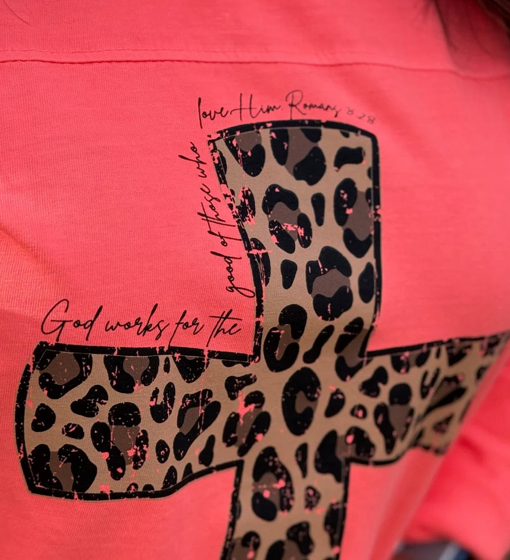 Leopard Cross Long Sleeve Top: Size Small to 2XL