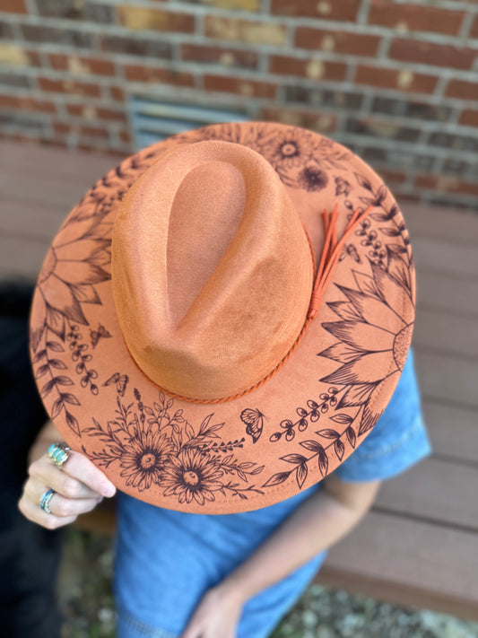 Engraved Floral Hat: Terra Cotta