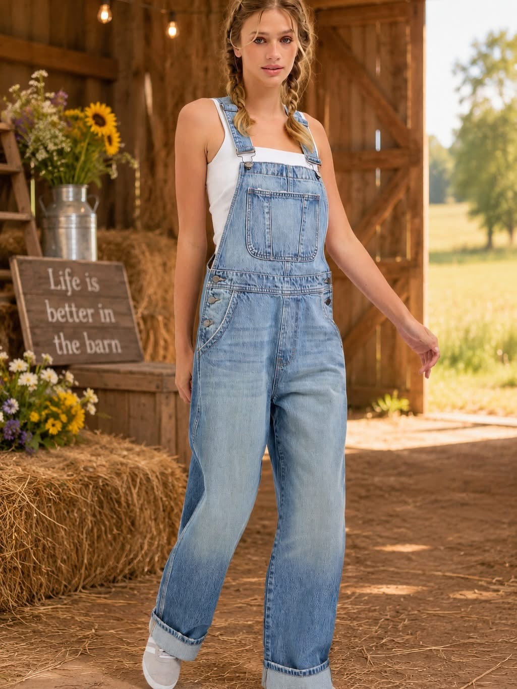 Everyday Denim Wide-Leg Overalls Size: XS - X-Large