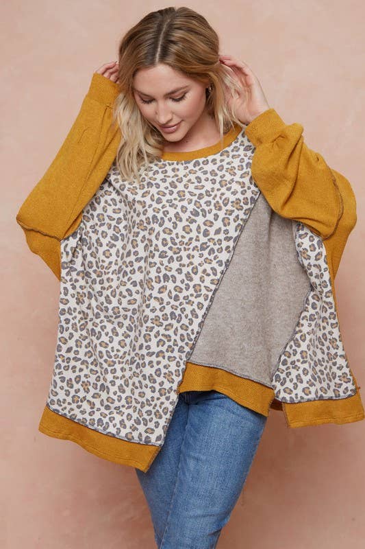 Yellow and Leopard Colorblock Sweater in Yellow Size  XL to 3XL