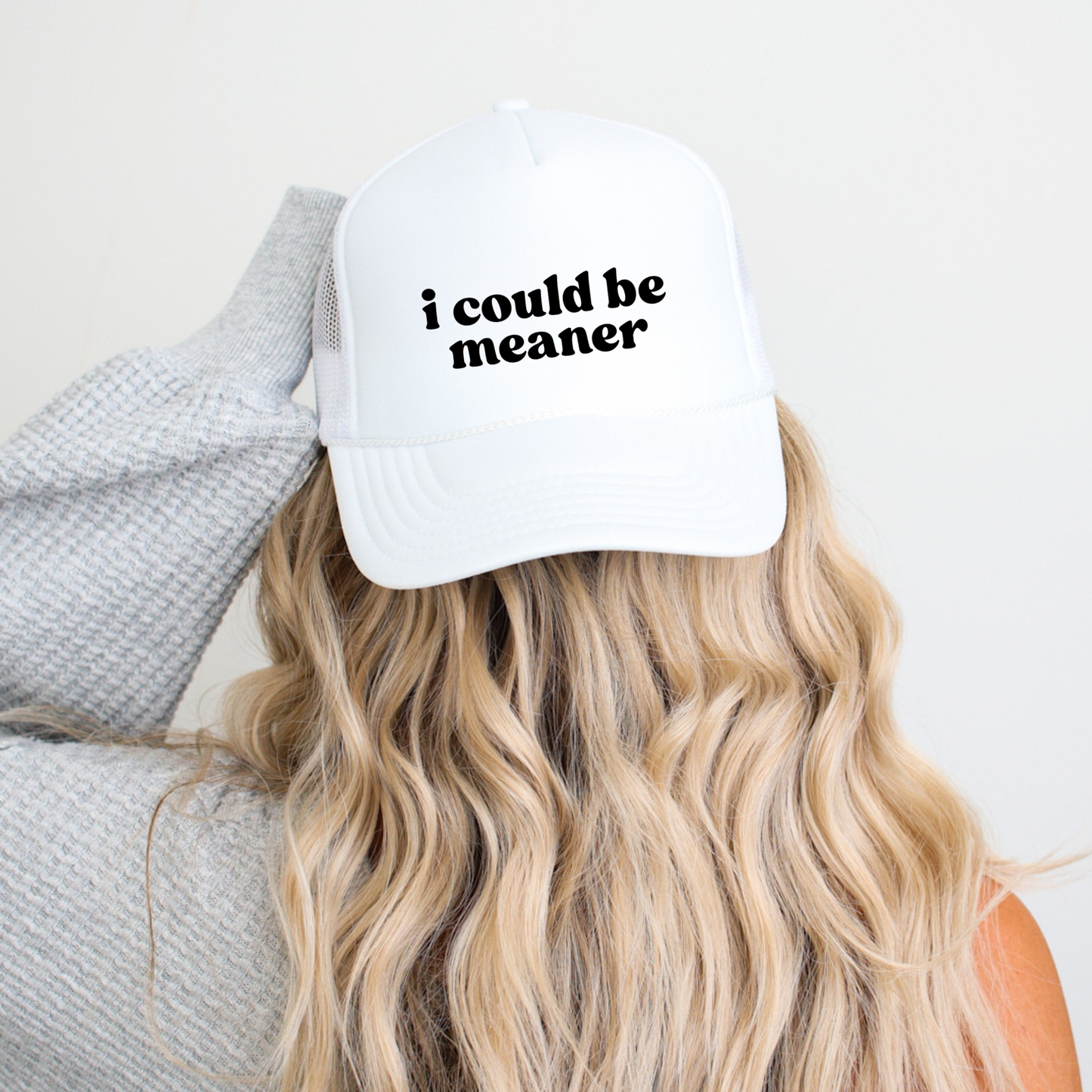 I Could Be Meaner Trucker Hat – White Retro Mesh Cap: White