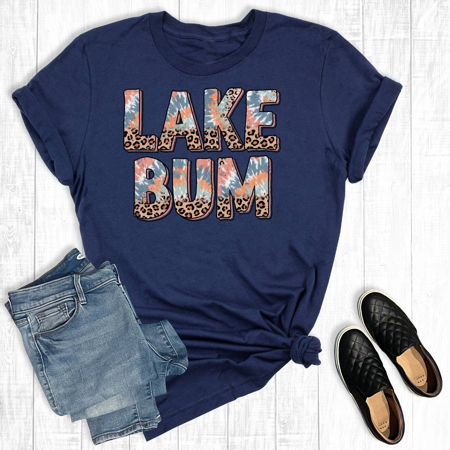 Summer Leopard Lake Bum Graphic T-Shirt Size Small to 3XL