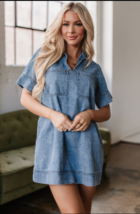 Denim Shift Mini Dress - Size: Small to XL