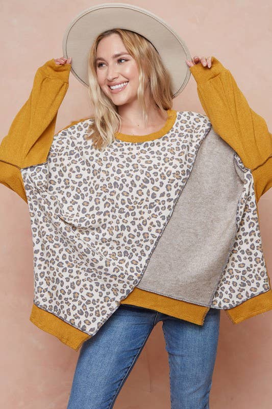 Yellow and Leopard Colorblock Sweater in Yellow Size  XL to 3XL