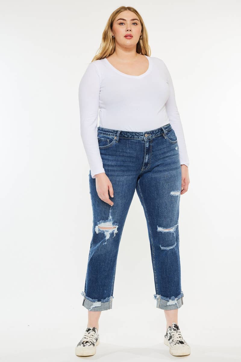 KanCan USA Distressed Dark Wash Boyfriend Jean Size 16W - 22W