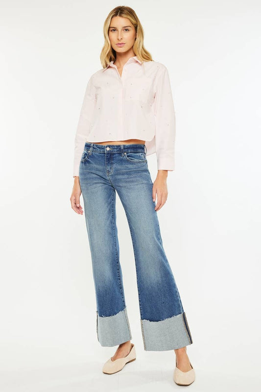 KanCan USA Mid Rise Wide Flare Jean Size 5 to 15