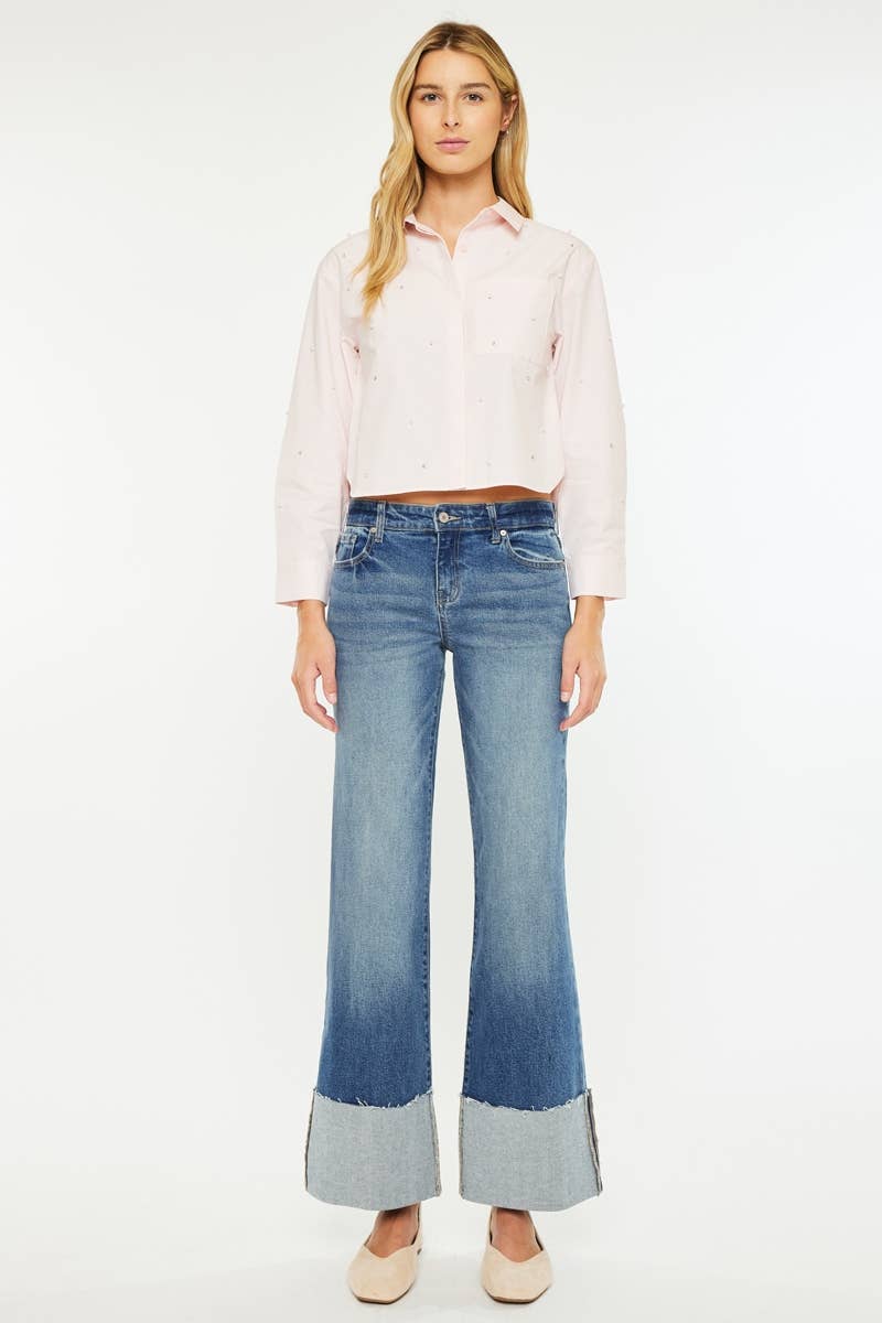 KanCan USA Mid Rise Wide Flare Jean Size 5 to 15