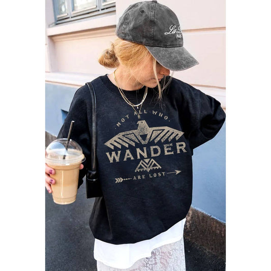All Who Wander Mineral Sweatshirt in Black Size: Small to XL