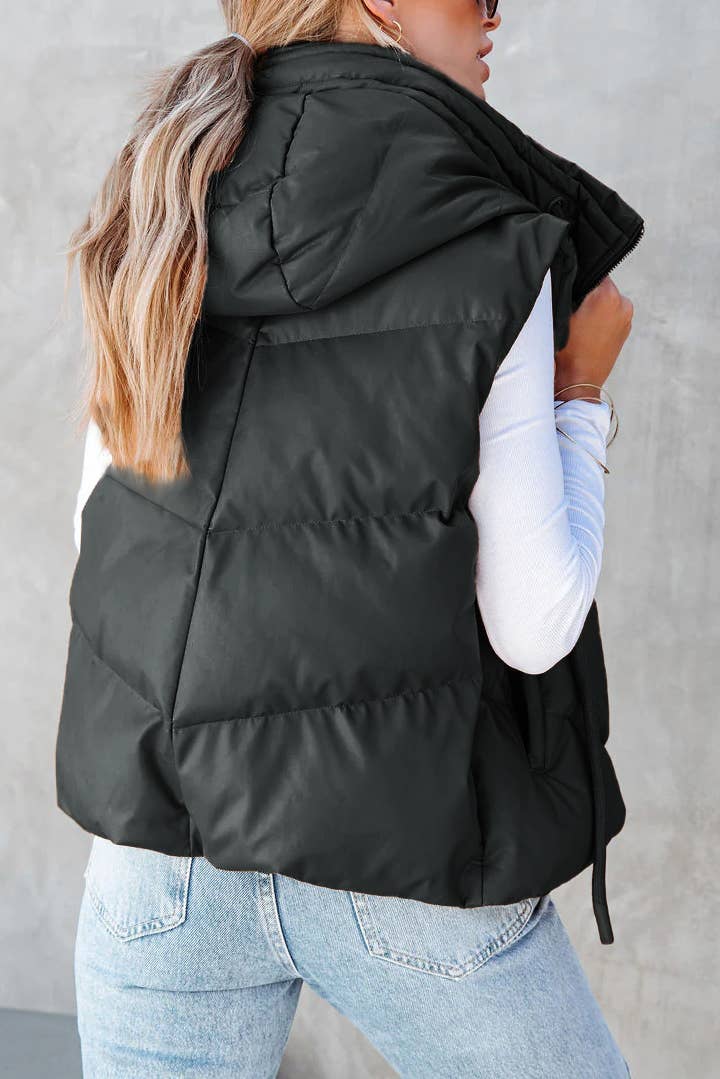 Black Hooded Down Vest Size: Small to 2XL