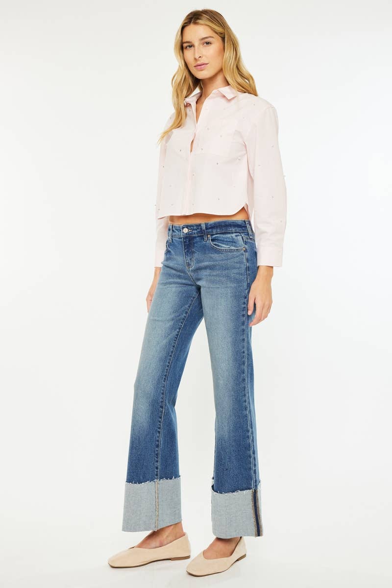 KanCan USA Mid Rise Wide Flare Jean Size 5 to 15